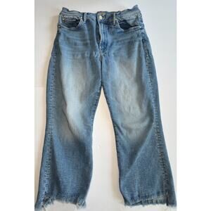 MOTHER Jeans Womens 31 Cropped Frayed Hem Straight Leg Light Wash Denim